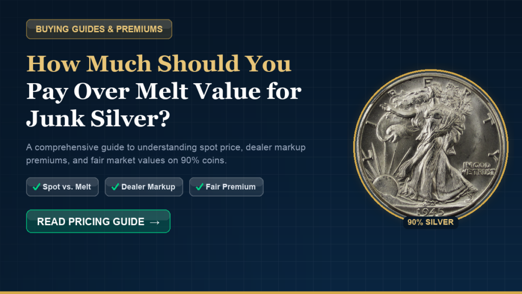 Walking Liberty half dollar, 90% silver coin, illustrating melt value vs. dealer premium pricing