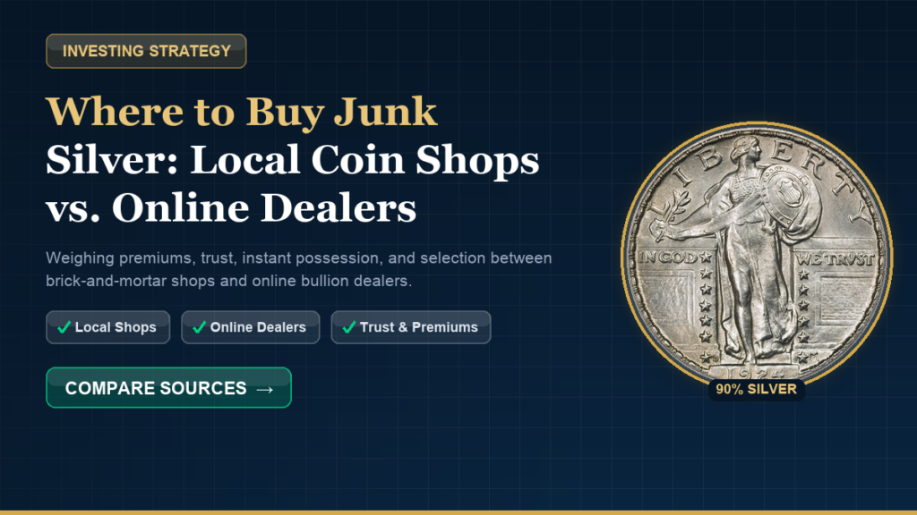 Kennedy half dollar, 90% silver coin, illustrating where to buy junk silver from local coin shops vs online dealers